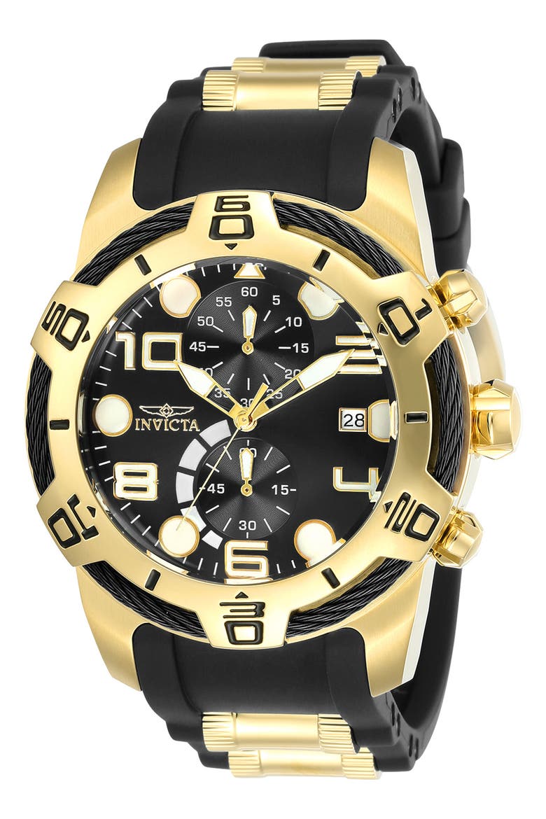 Bolt Chronograph Silicone Strap Watch, Main, color, BLACK/GOLD