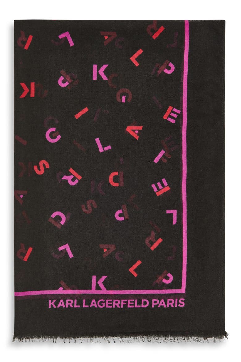 Scattered Letters Scarf, Alternate, color, BLACK
