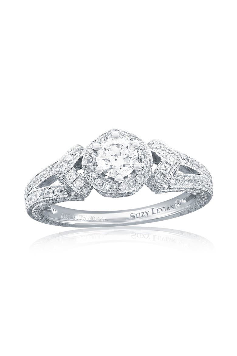 18K White Gold 0.35ct GIA-Certified Diamond & 0.44cttw Diamond Ring, Main, color, White Gold
