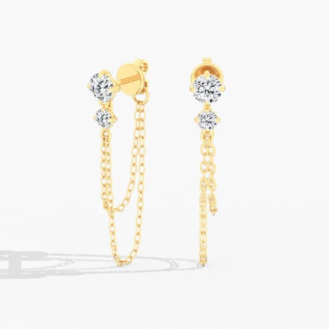 Starlight Two Stone Lab Diamond Chain Earrings in 14K Gold