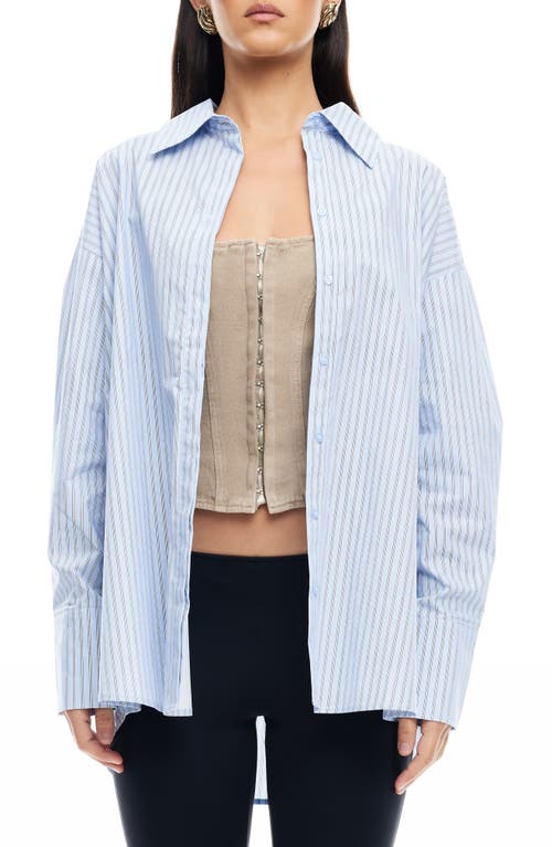 LIONESS Oversize Stripe Cotton Button-Up Shirt in Blue Stripe 