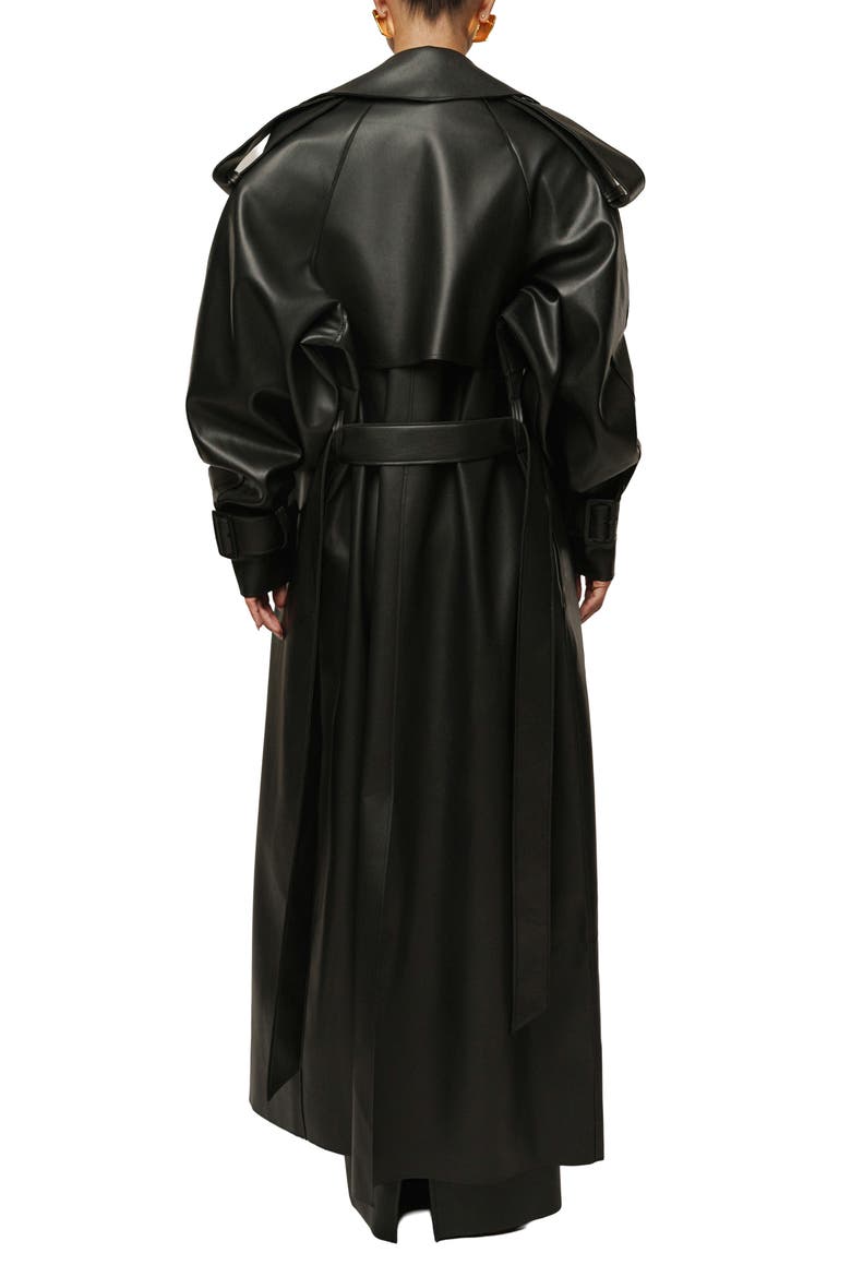 Icon Double Breasted Faux Leather Trench Coat, Alternate, color, BLACK