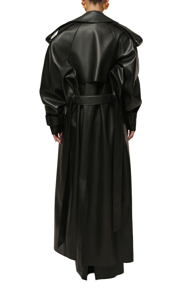 JLUXLABEL Icon Double Breasted Faux Leather Trench Coat, Alternate, color, Black