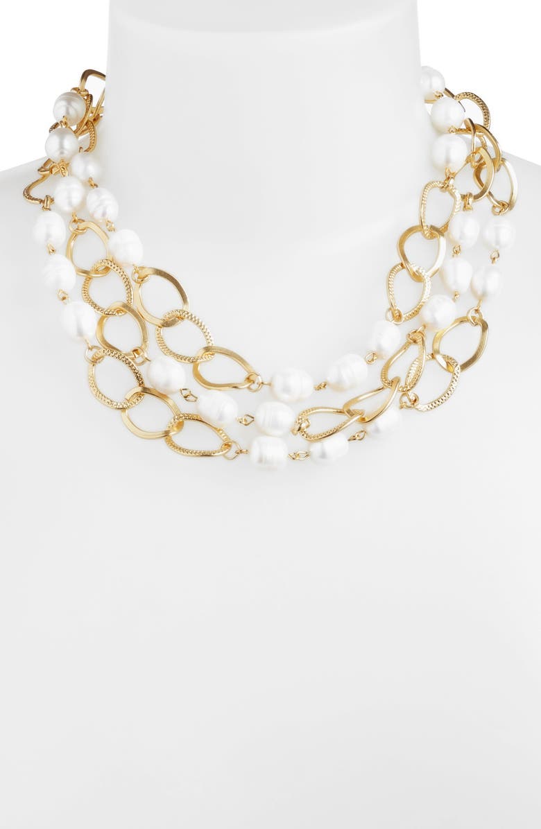 Karine Sultan Layered Cultured Pearl Chain Necklace, Alternate, color, 