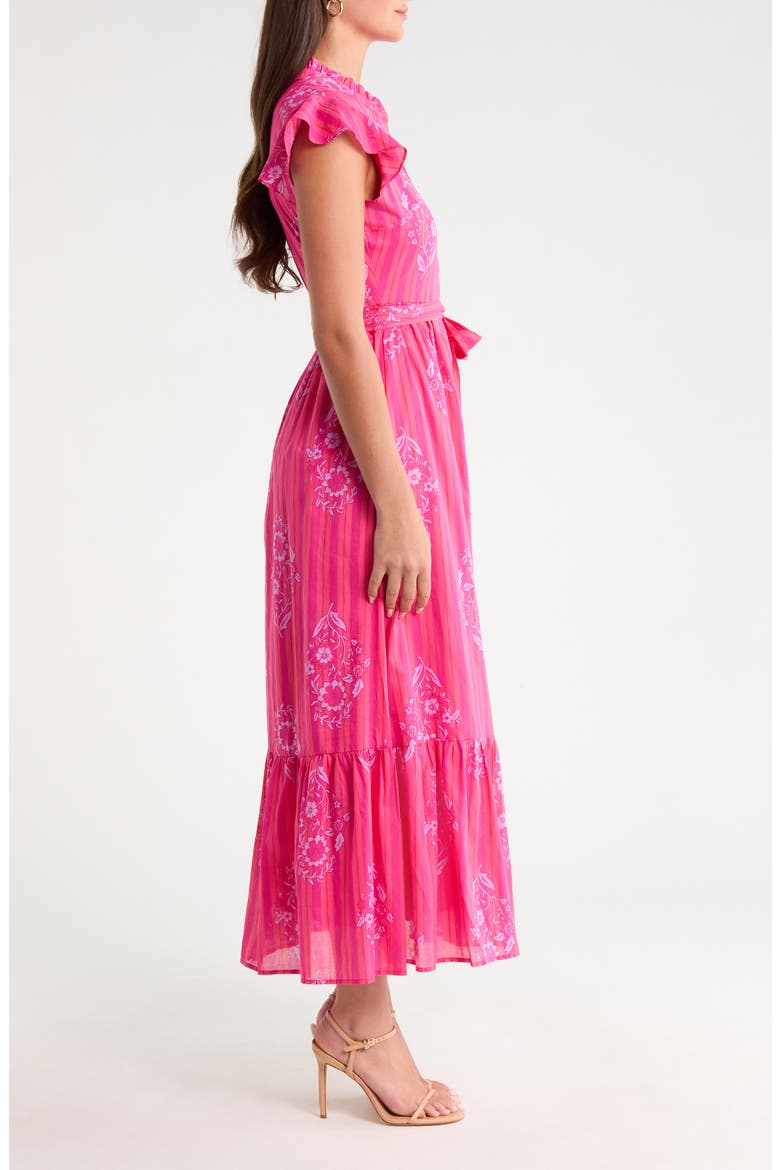 Riah Floral Belted Cotton Button-Up Maxi Dress, Alternate, color, MAGENTA-PINK