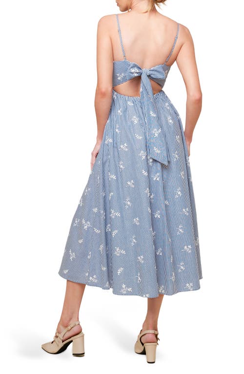 Flying Tomato Embroidered Stripe Midi Dress In Ivory Blue