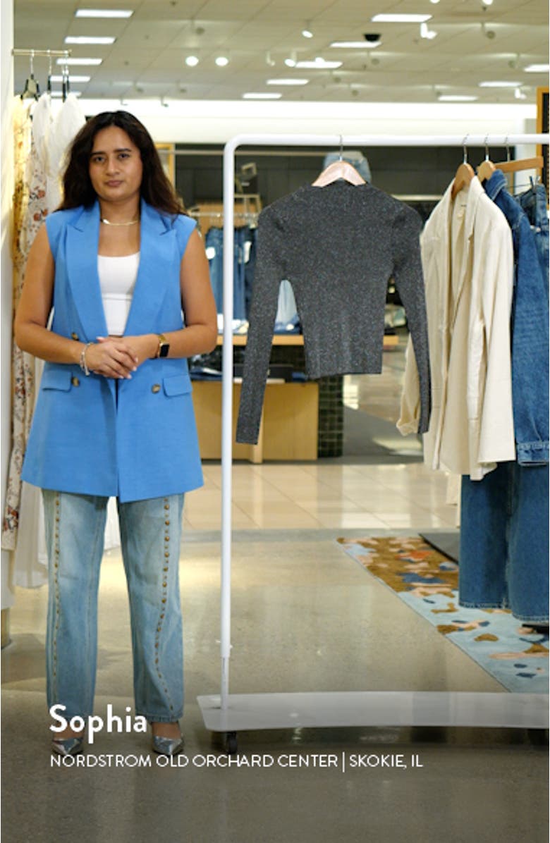 Metallic Rib Mock Neck Sweater, sales video thumbnail