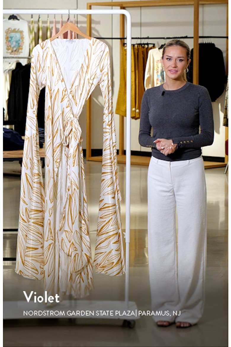 Maya Exaggerated Long Sleeve Fiore Print Jacquard Wrap Dress video