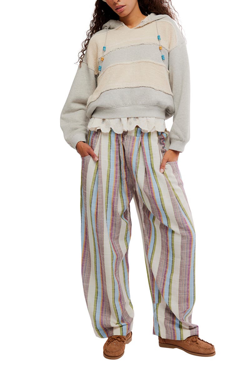 Free People Chambers Stripe Drawstring Linen & Cotton Pants, Alternate, color, Ivory Combo