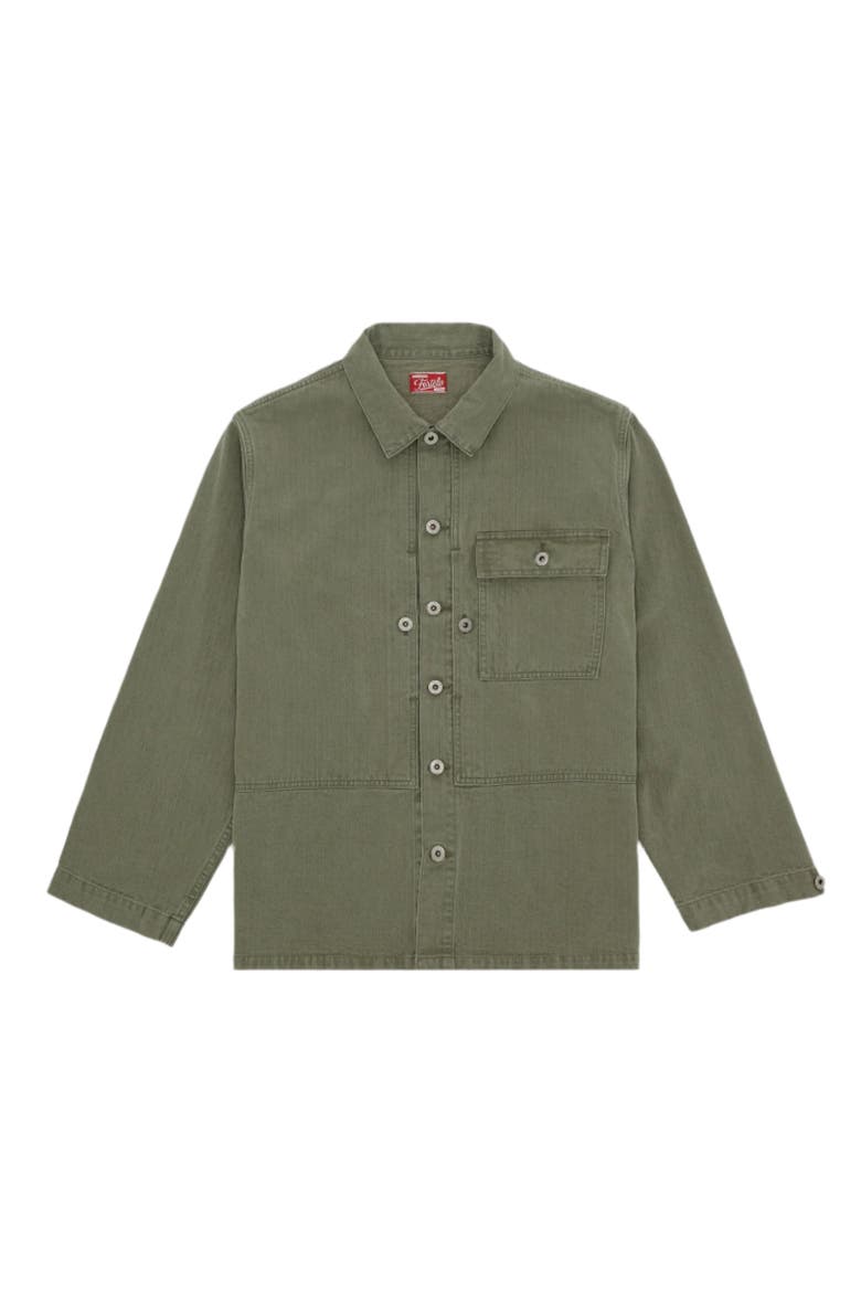 Newfrog Japan Herringbone Cotton Overshirt, Main, color, GREEN