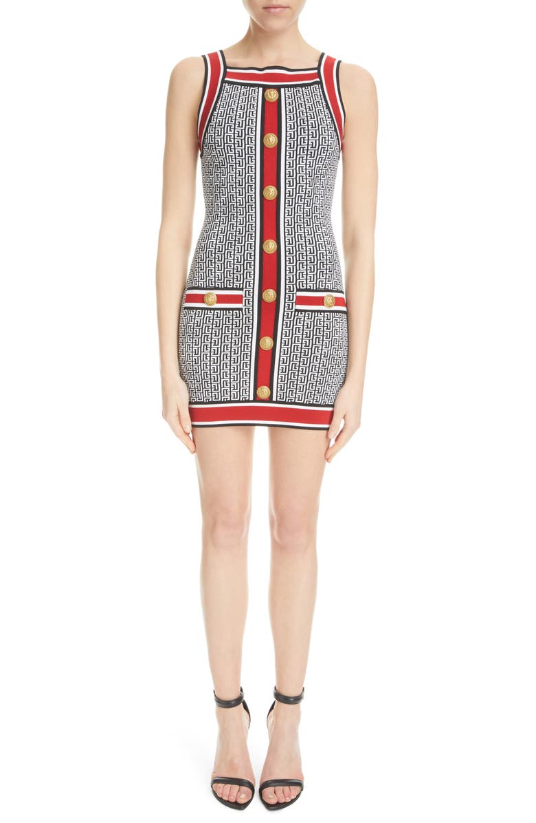 Balmain Monogram Wool Blend Knit Dress, Main, color,