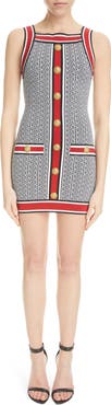 Balmain Monogram Wool Blend Knit Dress