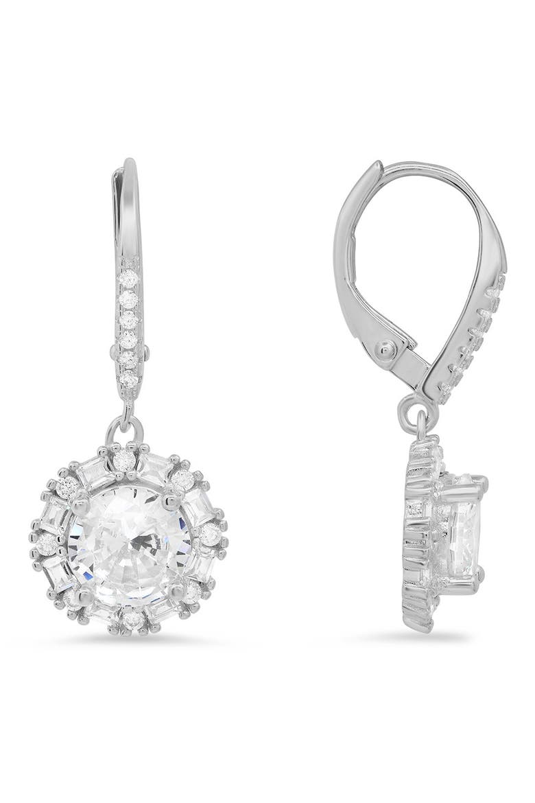 Sterling Silver CZ Drop Earrings, Main, color, SILVER