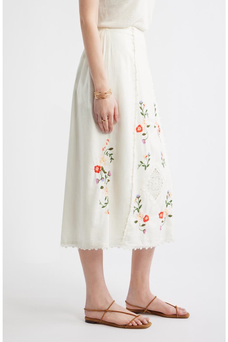 Embroidered Linen Blend Eyelet Midi Skirt, Alternate, color, IVORY MULTI EMBROIDERY