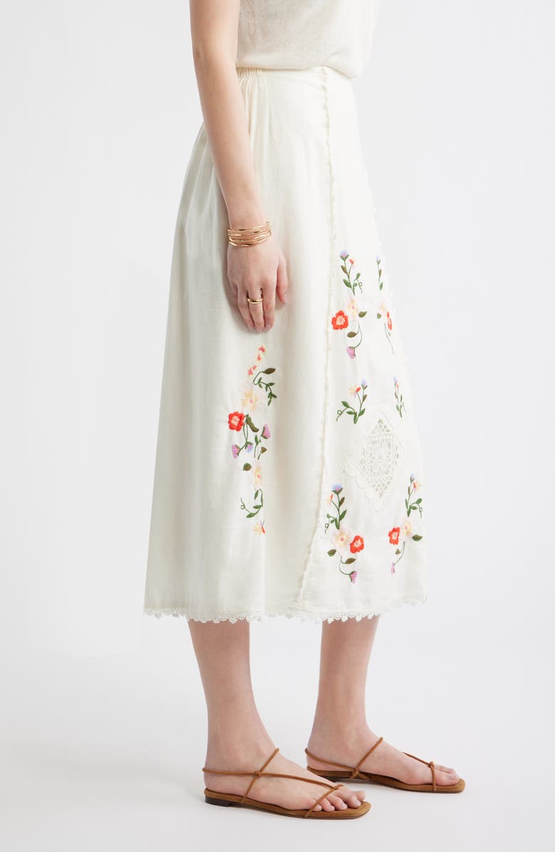 Treasure & Bond Embroidered Cotton Eyelet Midi Skirt, Alternate, color, Ivory Multi Embroidery