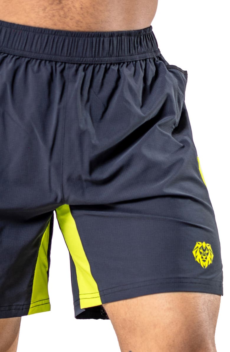 Maceoo Athletic Neon Stripe Shorts, Alternate, color, Black