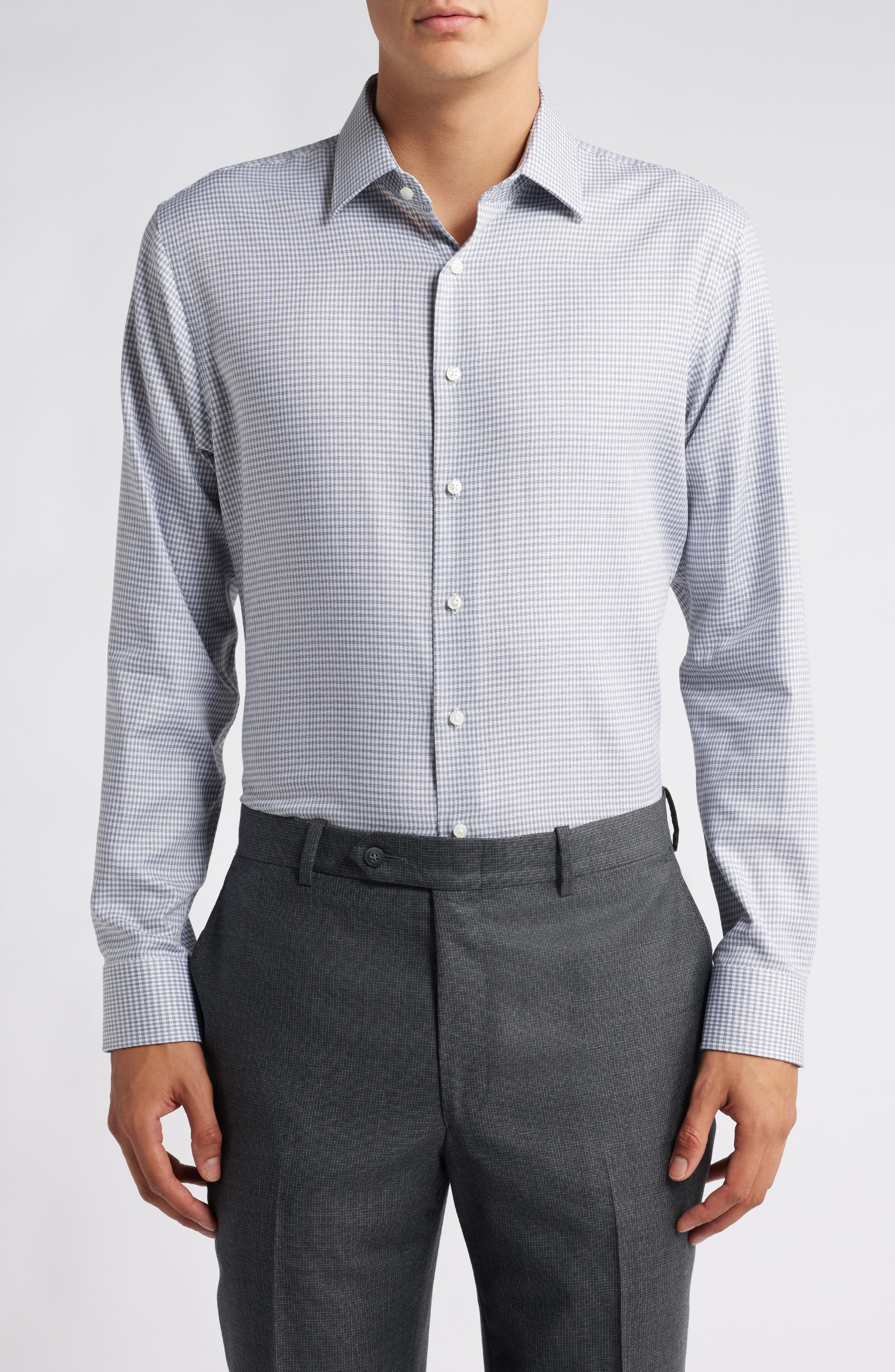 Nordstrom Trim Fit Microcheck Cotton Dress Shirt