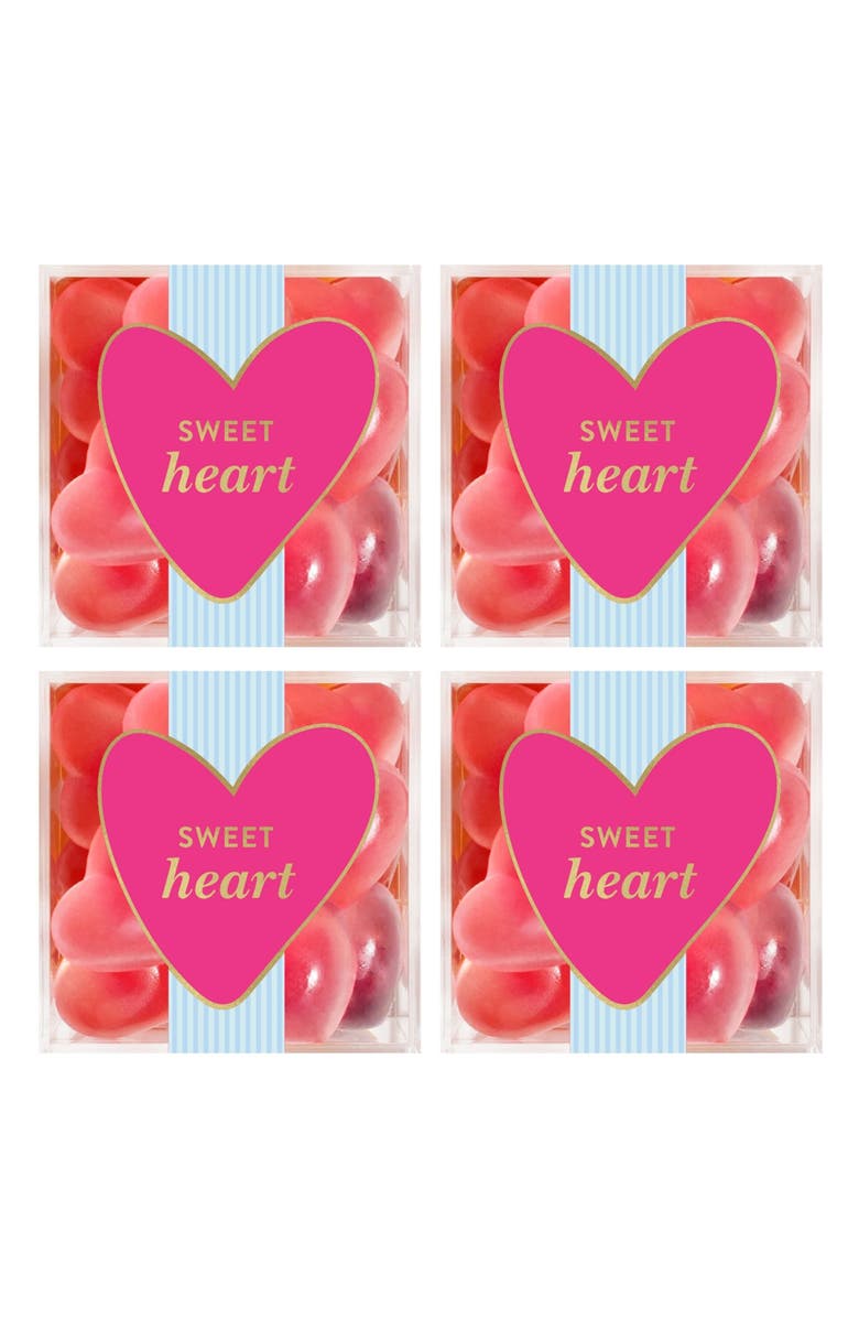 sugarfina Sweet Heart Set of 4 Strawberry Heart Candy Cubes, Main, color, 