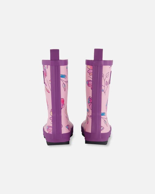 DEUX PAR DEUX DEUX PAR DEUX GIRL'S PRINTED RAIN BOOTS LILAC AND MULTICOLORED BUTTERFLY 