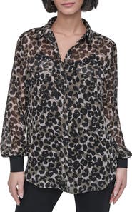 DKNY Print Chiffon Tunic Shirt