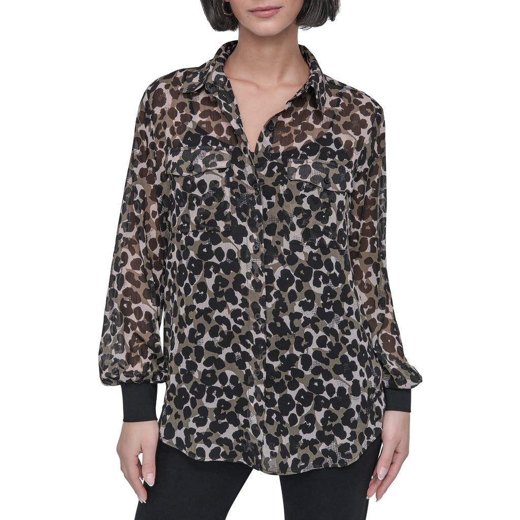 Shop Dkny Print Chiffon Tunic Shirt In Spring Animal Utility Green