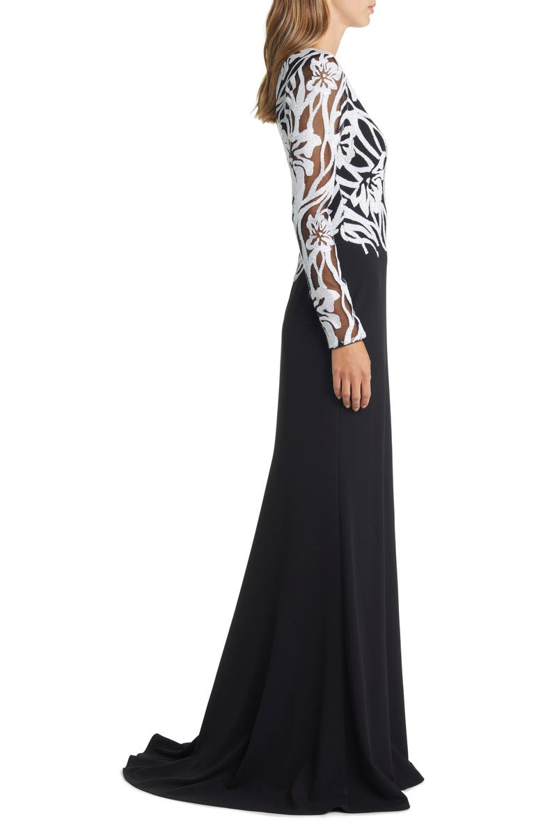 Tadashi Shoji Sequin Bodice Long Sleeve Gown, Alternate, color,