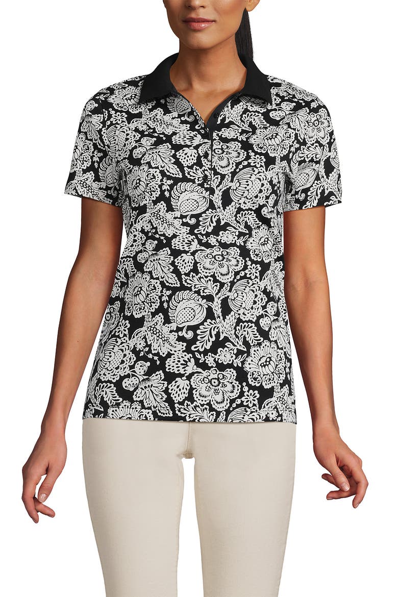 Plus Size Supima Cotton Polo Shirt, Main, color, Black/Ivory Floral Medley