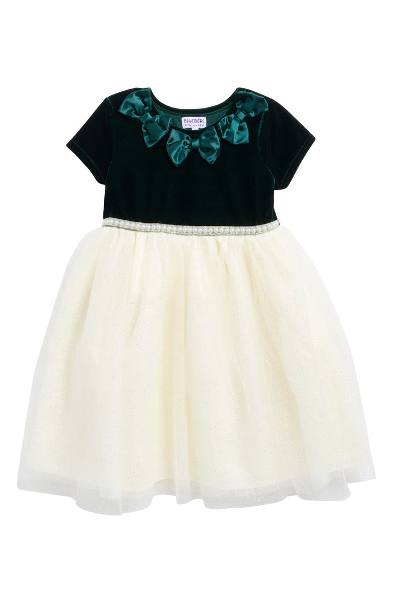 BLUEBERRY Kids' Mixed Media Party Dress, Main, color, Hunter Green