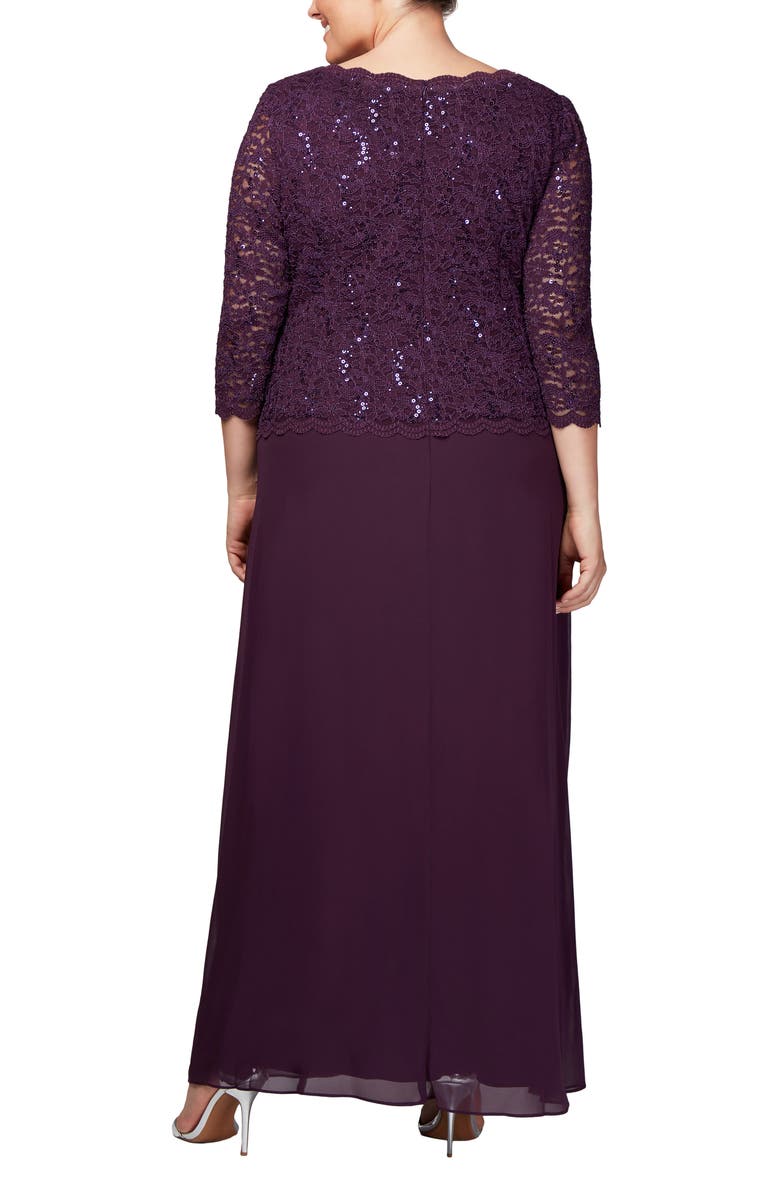 Alex Evenings Mock Two-Piece A-Line Gown, Alternate, color, Deep Plum