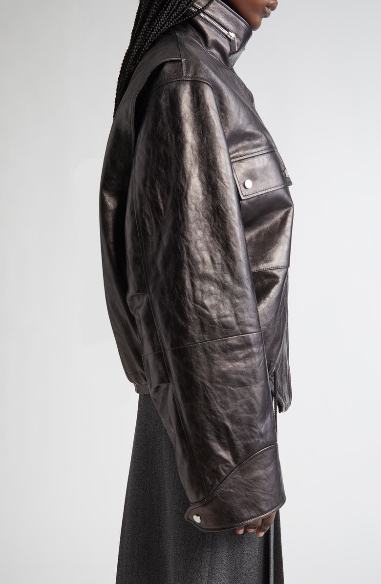 Michael Kors Collection Lambskin Leather Bomber Jacket, Alternate, color, Black