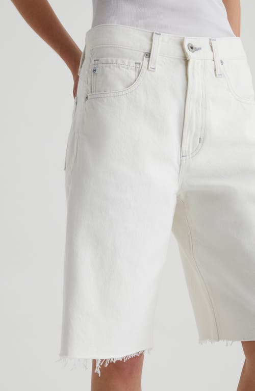 Ag Hattie High Waist Raw Hem Denim Barrel Shorts In Ivory Mist