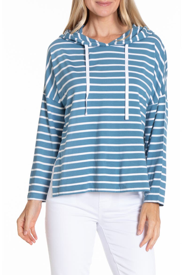 Stripe Side Slit Hoodie, Main, color, CHAMBRAY/ WHITE STRIPE