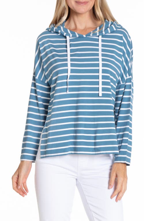 Apny Stripe Side Slit Hoodie In Chambray/white Stripe
