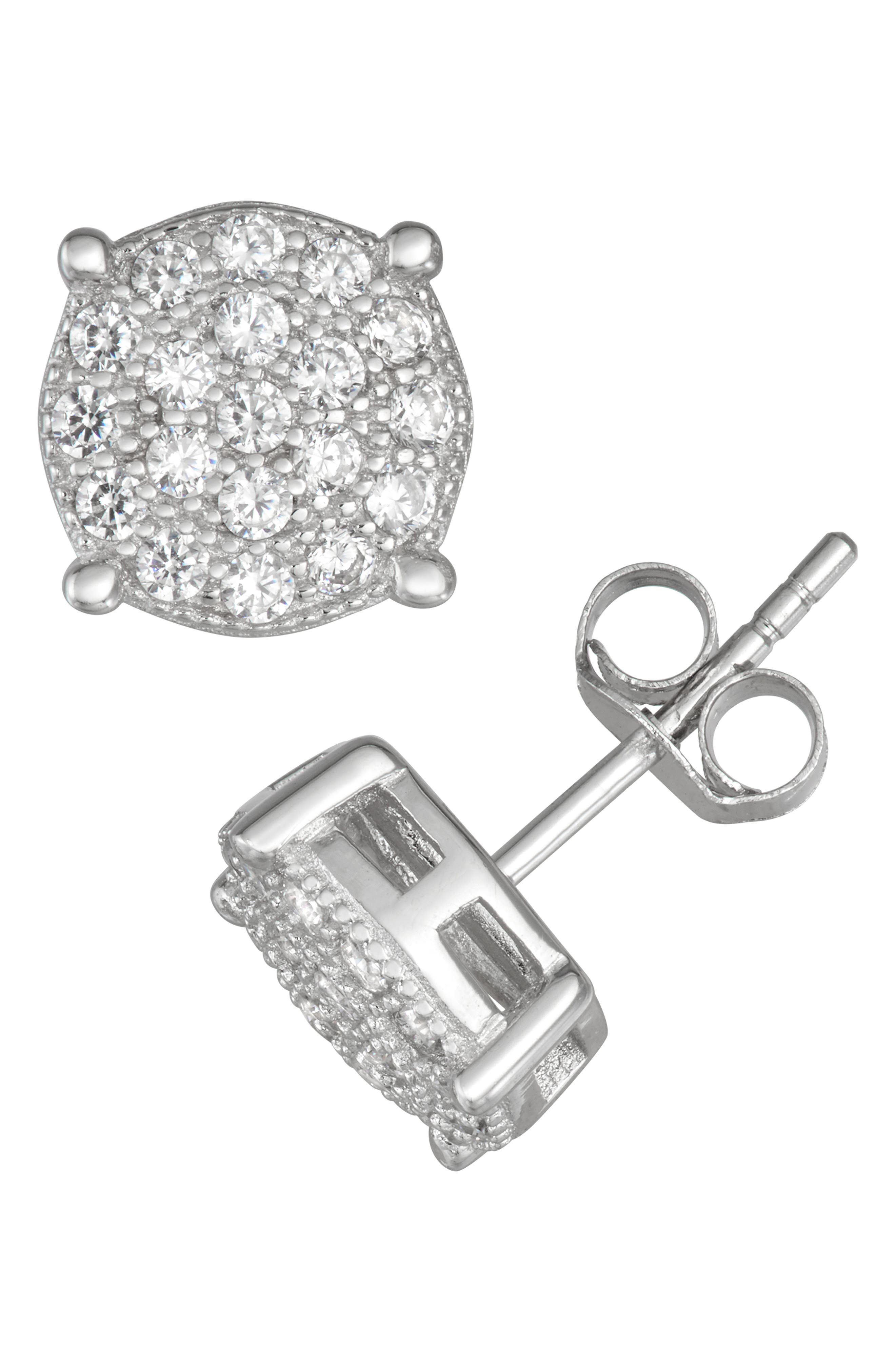 FZN Sterling Silver CZ Pavé Round Stud Earrings