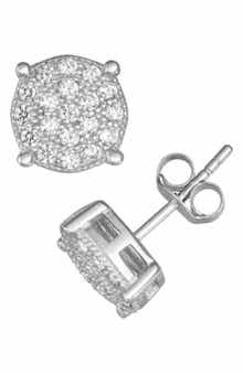 FZN Sterling Silver CZ Pavé Round Stud Earrings