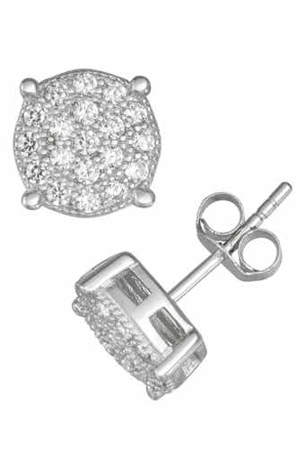 FZN Sterling Silver CZ Pavé Round Stud Earrings