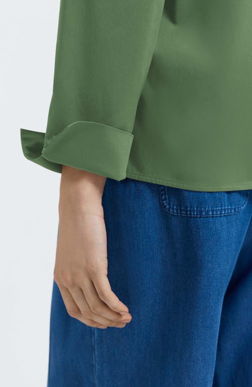 Foxcroft Tammy Ruffle Collar Cotton Blend Top In Green