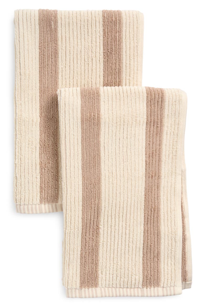 2-Pack Reversible Stripe Hand Towel, Main, color, TAN THREAD