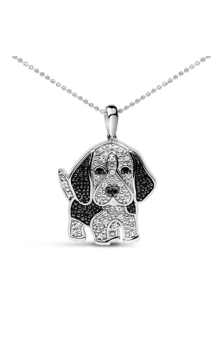 Silver 1/4 cttw White and Black Diamond Dog Pendant Necklace 18 inch, Main, color, White