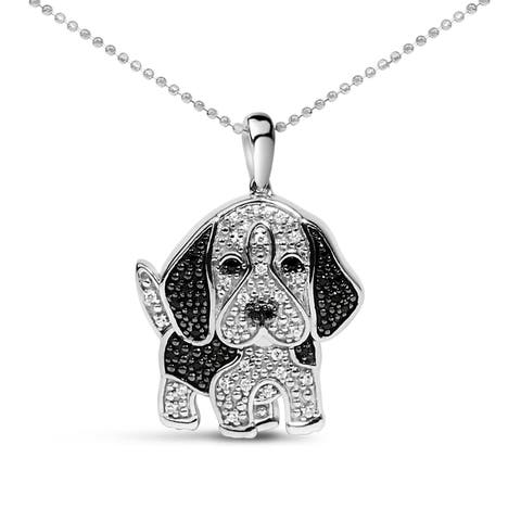 Silver 1/4 cttw White and Black Diamond Dog Pendant Necklace 18 inch