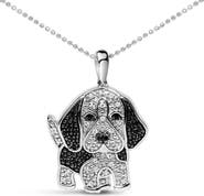 Haus of Brilliance Silver 1/4 cttw White and Black Diamond Dog Pendant Necklace 18 inch