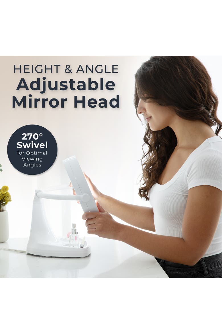 Max Bright Lighted Makeup Mirror with 10X/1X Magnification & Storage Tray, Alternate, color, White