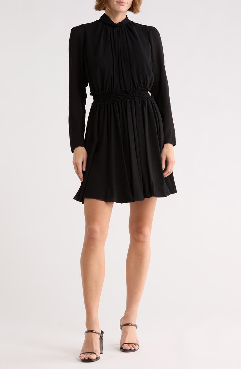 Longchamp Long Sleeve Minidress, Main, color, Black
