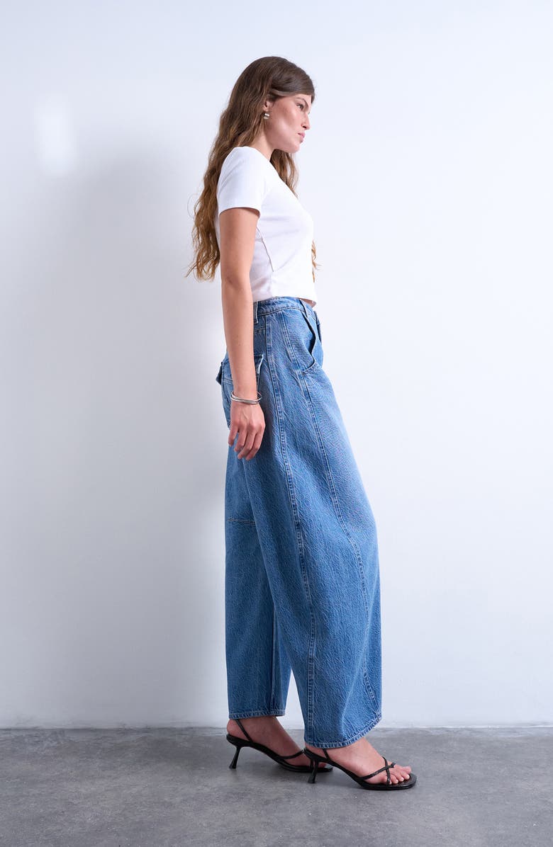 Topshop High Waist Barrel Jeans, Alternate, color, Medium Blue