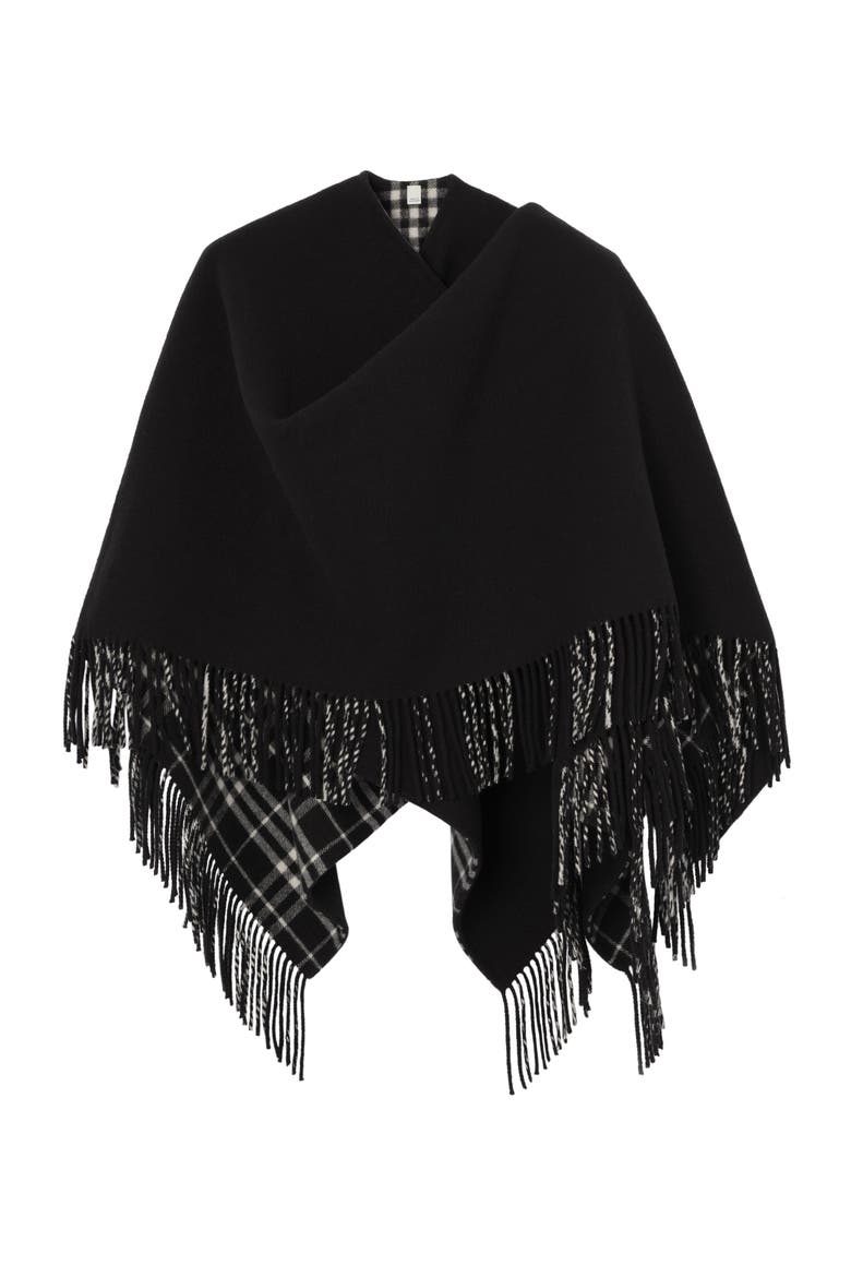 Wool Blanket Cape, Main, color, Black/calico beige