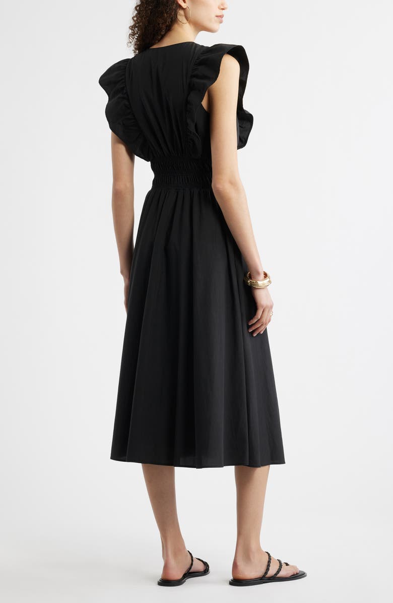 Nordstrom Flutter Sleeve Smocked Waist Midi Dress, Alternate, color, Black