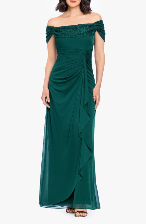 Glitter Lace Off the Shoulder Gown