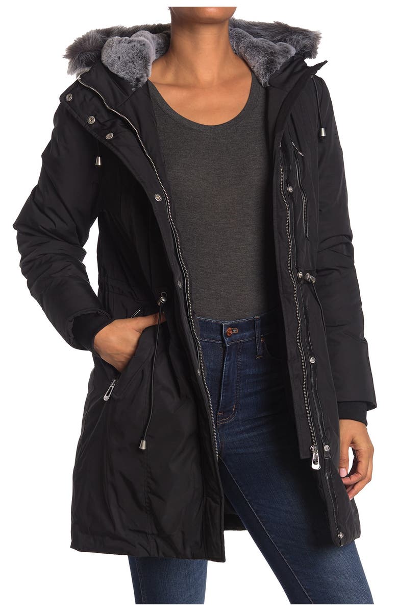 Noize Scarlet Heavyweight Coat With Fuax Fur Hood, Main, color,