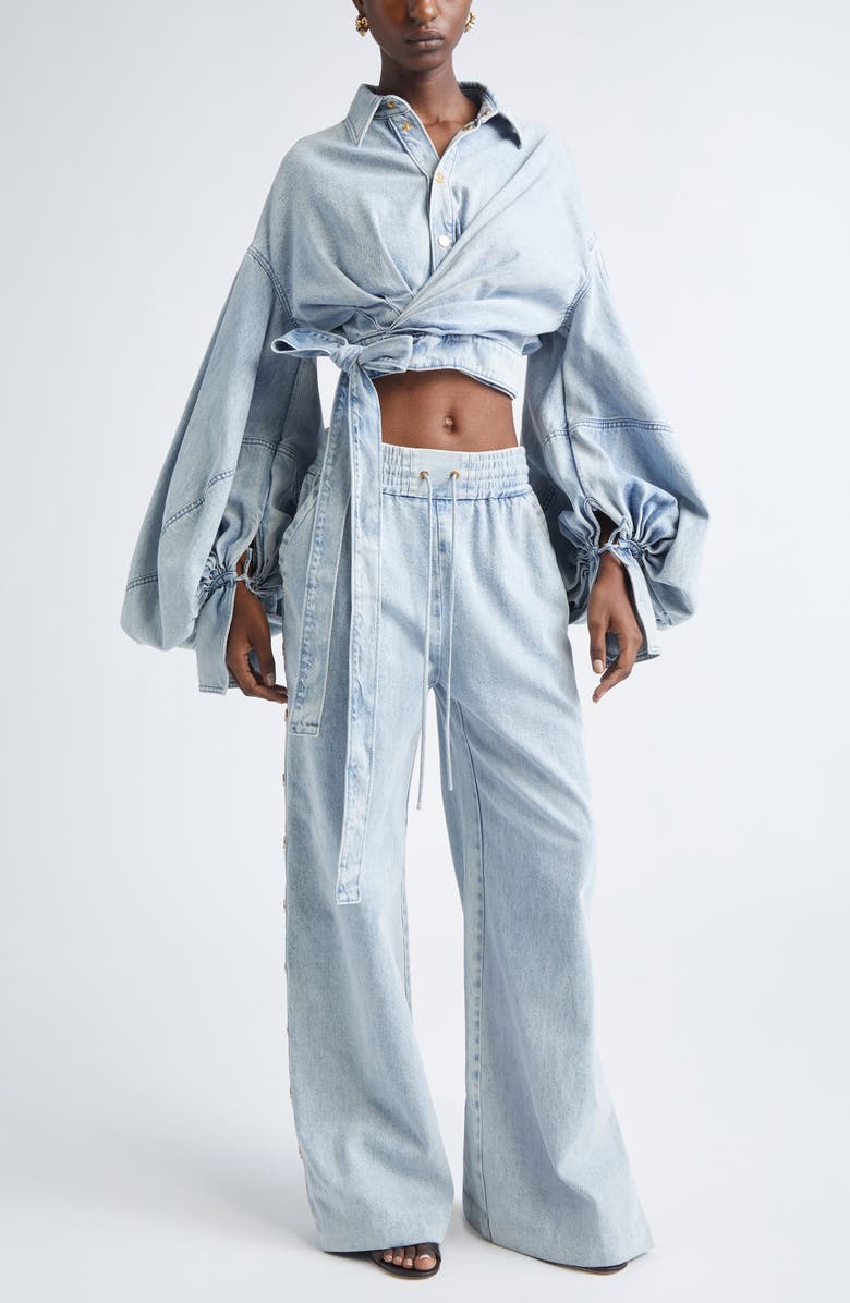 Zimmermann Rebellion Denim Wrap Crop Top, Alternate, color, Castaway