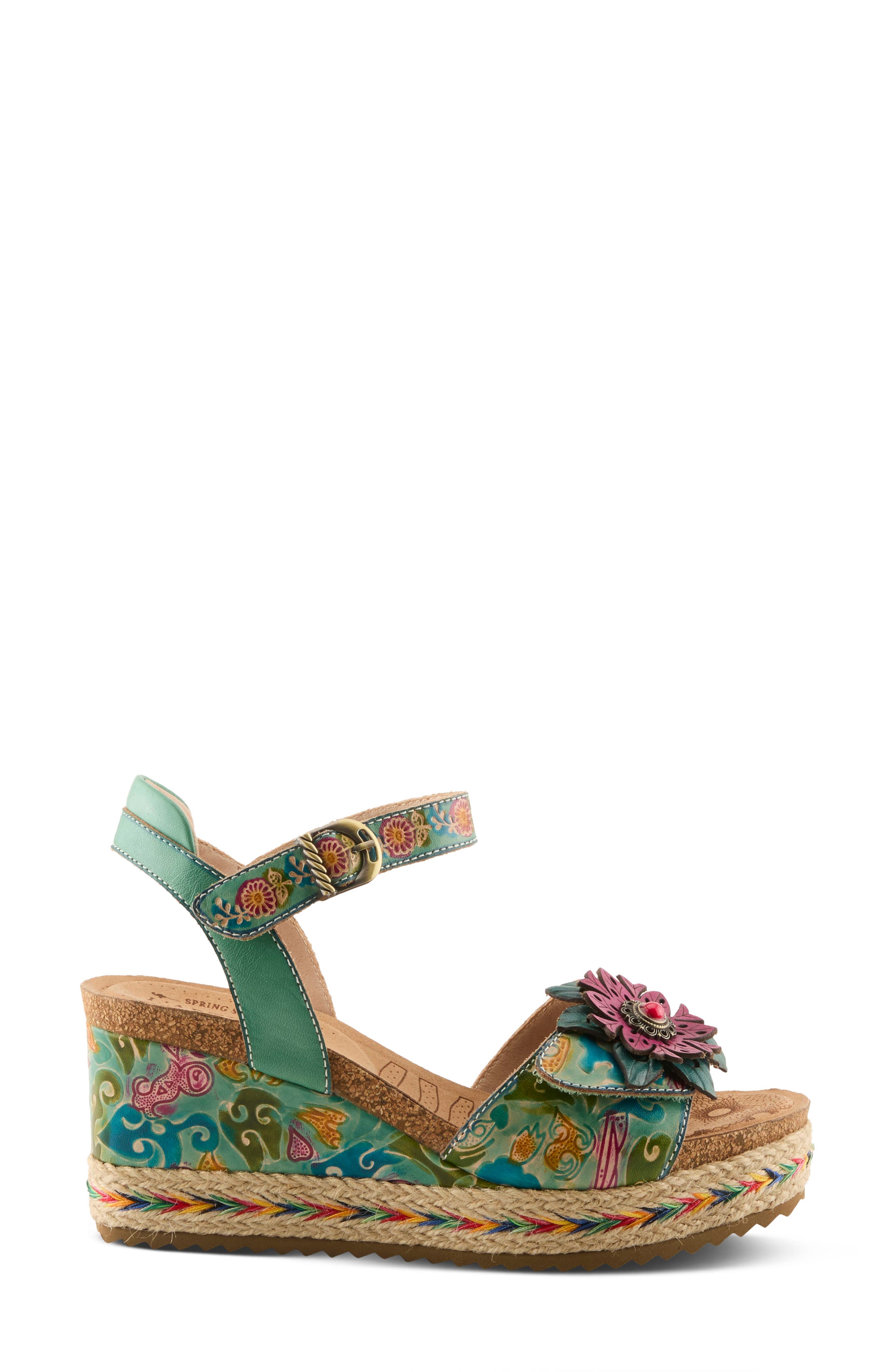 L'Artiste by Spring Step Boca Espadrille Ankle Strap Platform Wedge Sandal, Alternate, color, Mint Green Multi